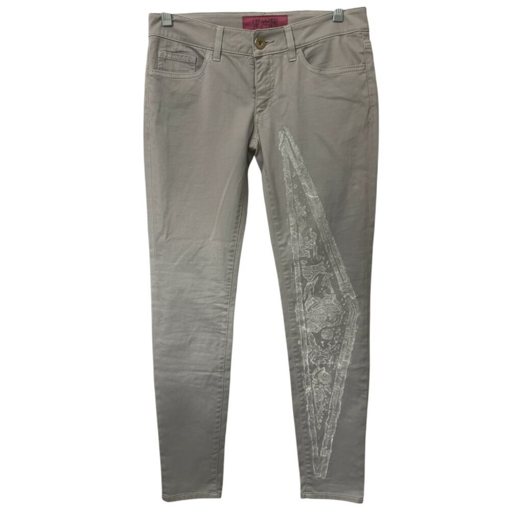 NWOT Save The Queen Grey Skinny Jeans - Cream Lace Embroidery Detail - Size 29